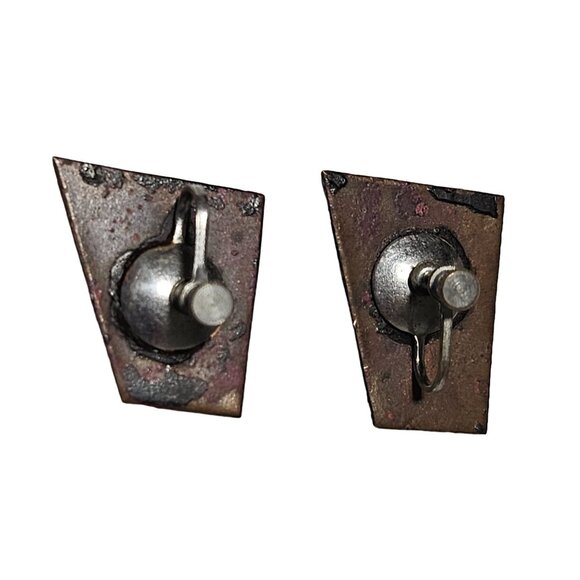 Vintage Mid Century Modern Abstract Art Deco Enamel Clip On Earrings Geometric - Picture 4 of 5